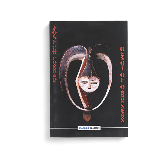 Cover of Heart of Darkness by Joseph Conrad, featuring an abstract mask design, symbolizing identity, mysticism, and moral ambiguity.