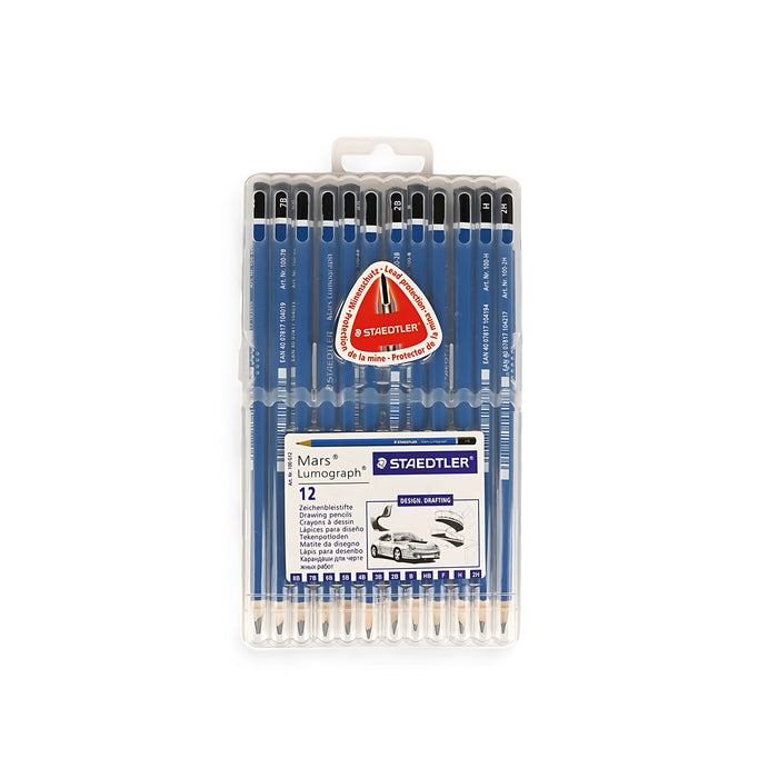 Staedtler Mars Lumograph Drawing Pencils Set, 12-piece set with grades ranging from 8B to 2H for professional sketching and drafting.