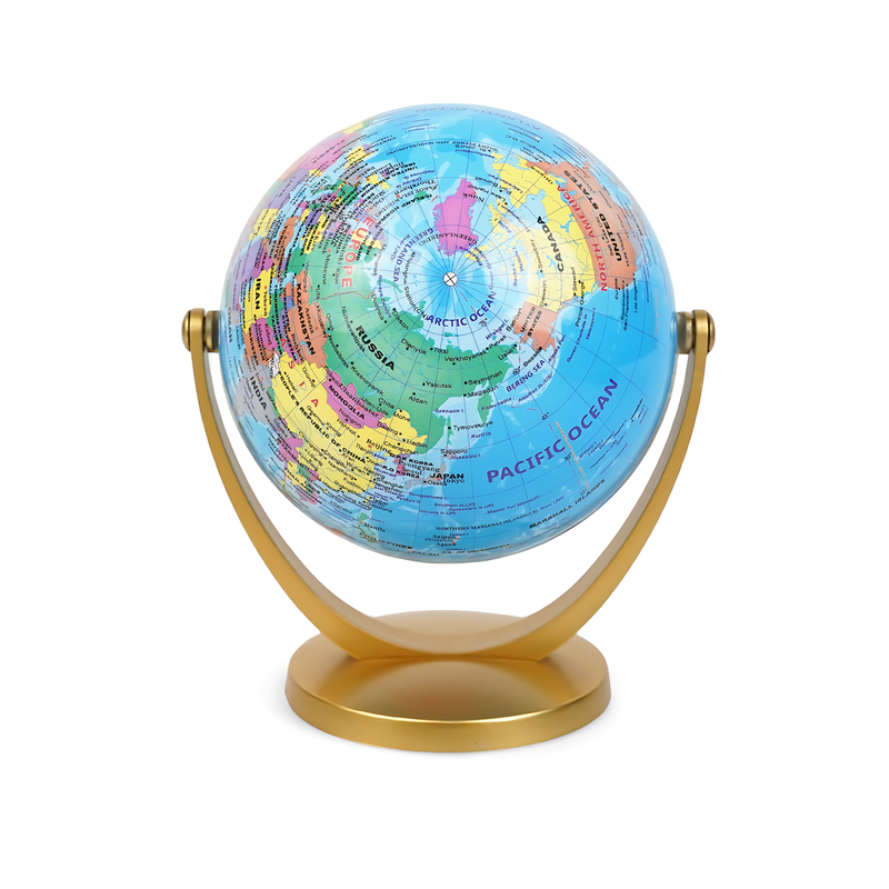 Rotatable World Globe with Silver Stand - Gold and Silver - Premium Educational and Decorative Globe
