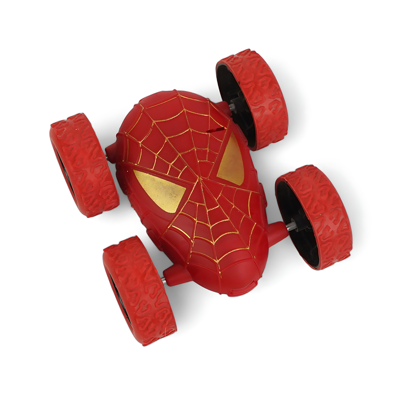 Spider-Themed Stunt Car - Blue, Red and Black - Web Design Toy Vehicle with 360° Rotating Wheels