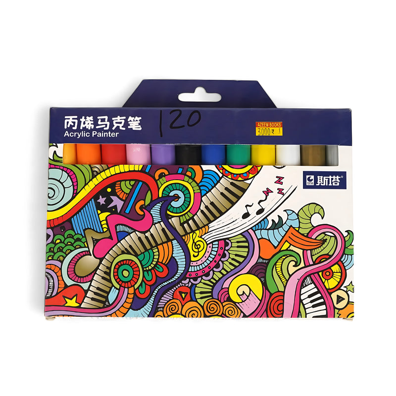 Acrylic Painter Markers - Set of 12 colors featuring easy flow tips for vibrant artistic expression.

