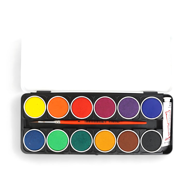 Aero 12-Color School Watercolors Set – Bright & Vibrant Colors with Brush and Opaque White