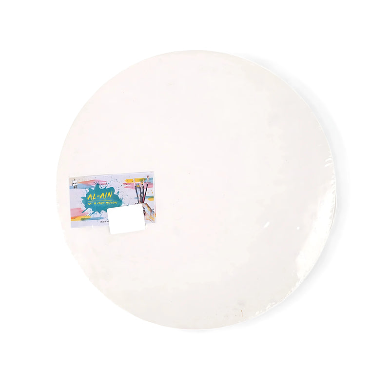 Al-Ain 12-Inch Round Canvas, pre-primed cotton canvas ideal for abstract art, home decor, and creative projects.

