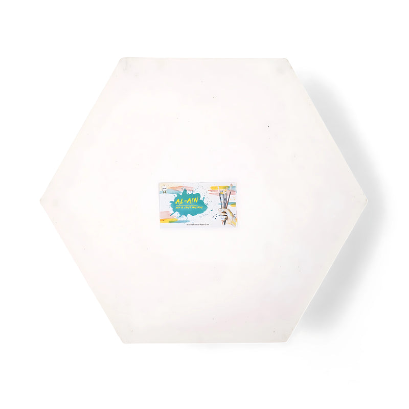 Al-Ain Hexagonal Artist Canvas, featuring a unique hexagonal shape, pre-primed and suitable for acrylic, oil, and other painting mediums.

img2
