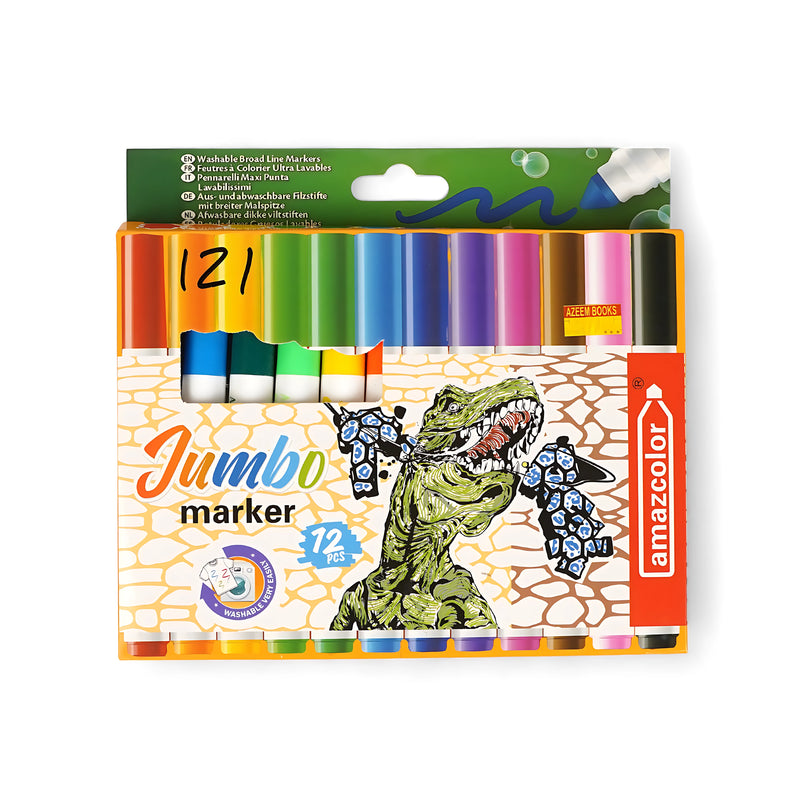 Amazcolor Jumbo Washable Markers, 12 pack, broad line, assorted colors, kid-friendly markers.

