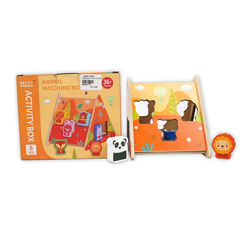 Animal Matching Box – 8-piece wooden set with colorful animal shapes and matching board for toddlers aged 36+ months
