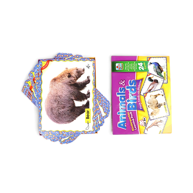 Animals & Birds Flash Cards - Kindergarten Learning Pack with Pictures for Kids Age 3+ - 24 Educational Animal and Bird Cards

