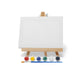 Art & Magic Mini Rectangular Canvas Painting Set with mini rectangular canvas, wooden easel, six paint colors, and a paintbrush for small-scale art projects.

