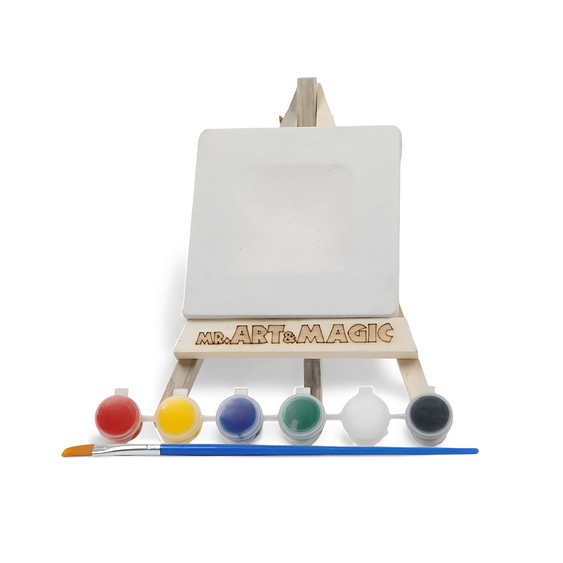 Art & Magic Mini Square Canvas Painting Set X-small – Compact Easel, Paints, and Brush