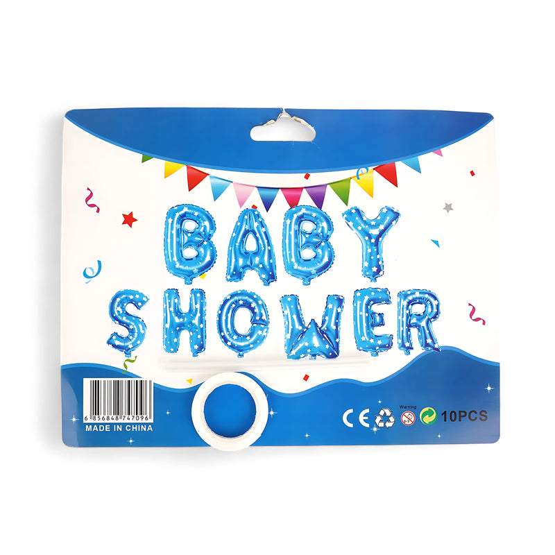"BABY SHOWER" Blue Foil Balloon Set – Perfect Decoration for Baby Boy Celebrations