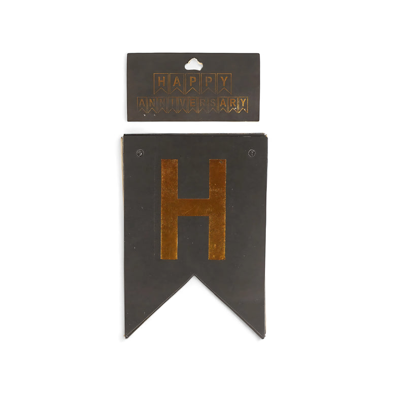 Black & Gold Happy Anniversary Banner – Sophisticated Party Decoration