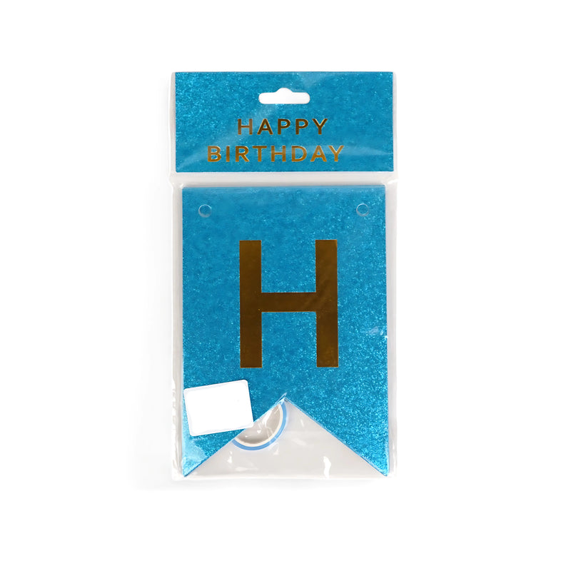 Blue Glitter & Gold Happy Birthday Banner – Sparkling Party Decoration