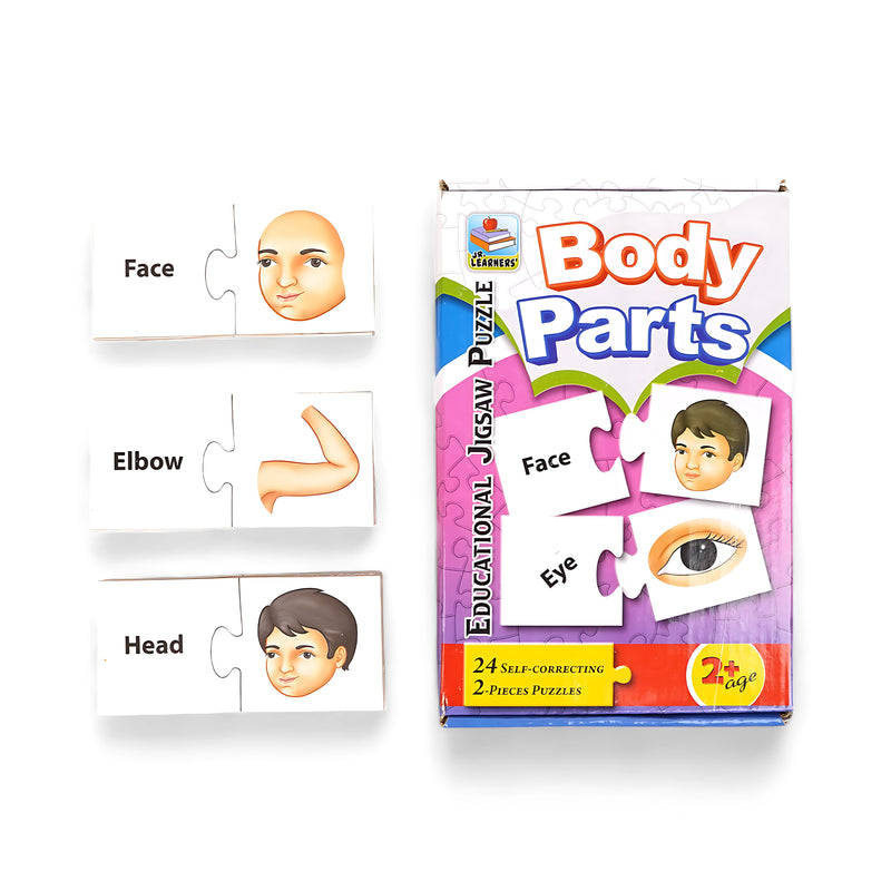 Body Parts Educational Jigsaw Puzzle for kids with self-correcting two-piece puzzles showing body parts

