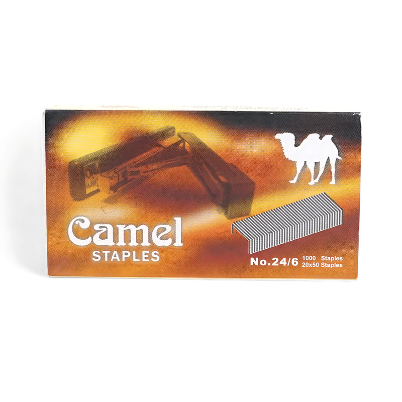 Camel Staples No. 24/6 – 1000 Pcs box, suitable for office, school, and home organization.

