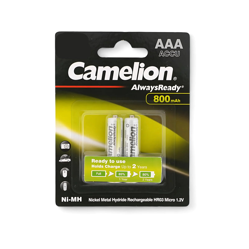Camelion AlwaysReady AAA Rechargeable Batteries - 800mAh Ni-MH, 2-Pack