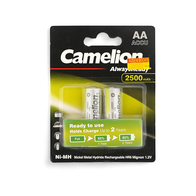 Camelion AlwaysReady AA Rechargeable Batteries - 2-Pack, 2500mAh Long-Lasting Power