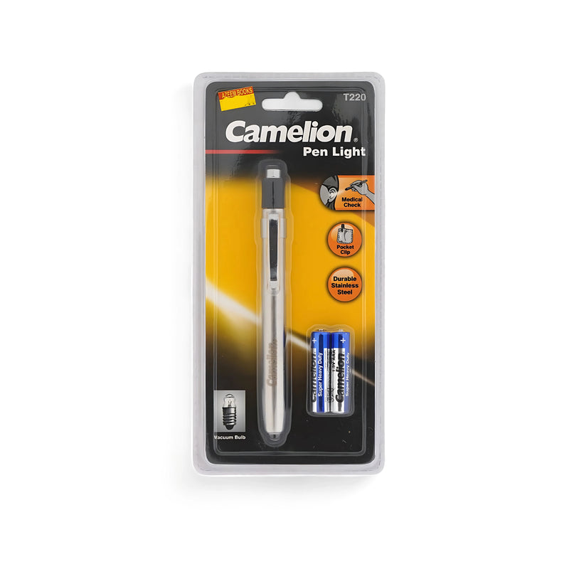 Camelion Pen Light T220 with Durable Stainless Steel Body and Battery Included