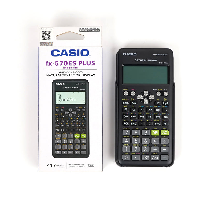 Casio fx-570ES PLUS 2nd Edition scientific calculator with Natural Textbook Display and 417 functions.

