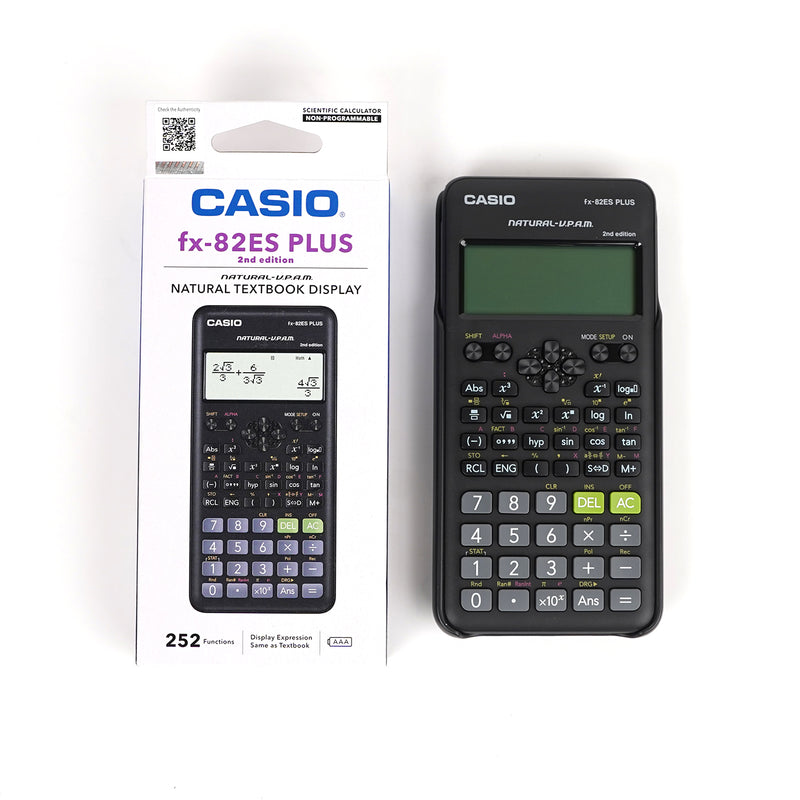 Casio fx-82ES PLUS 2nd Edition scientific calculator with 252 functions and Natural Textbook Display.

