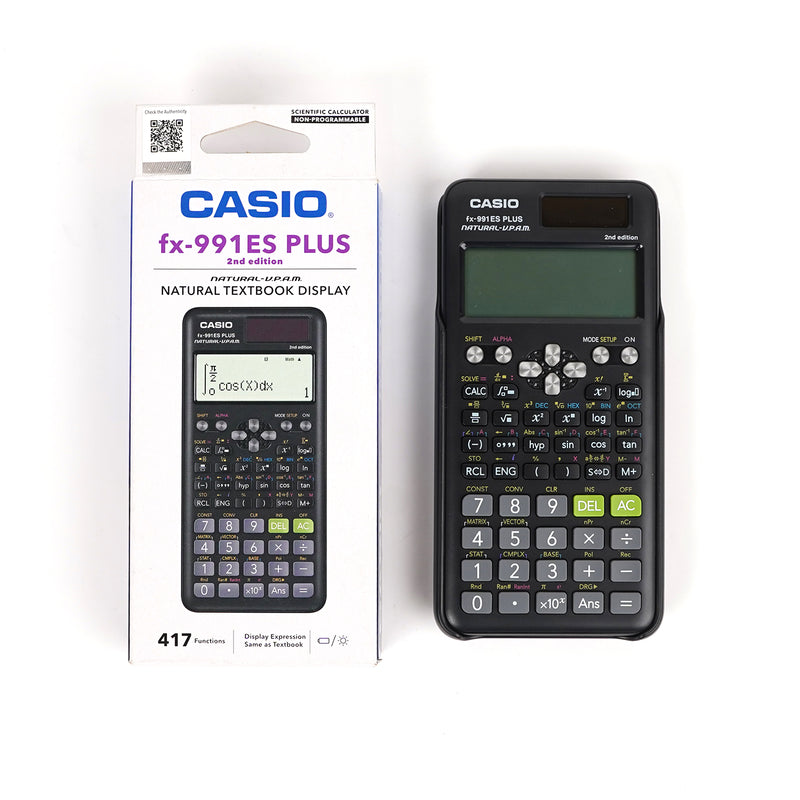 Casio fx-991ES PLUS 2nd Edition scientific calculator with Natural Textbook Display and 417 functions.


