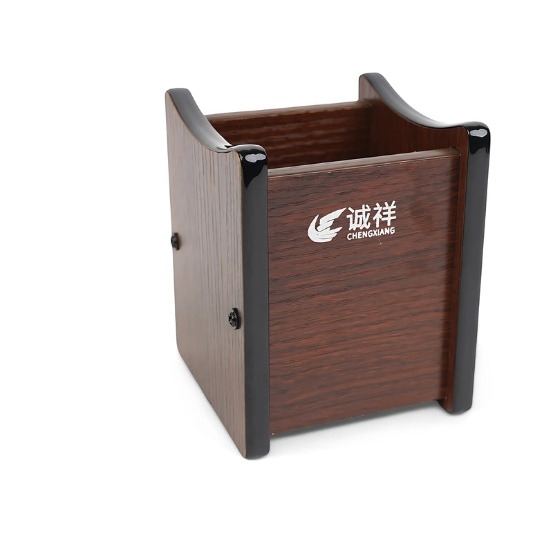 Chengxiang wooden pen holder with a dark wood finish and black accents, ideal for organizing stationery and accessories.

