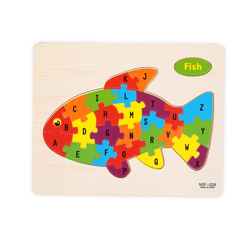 Colourful Alphabet Fish Puzzle - Wooden ABC Learning Toy for Kids