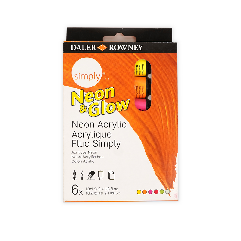 Daler Rowney Neon Acrylic Paint Set – 6 pieces - 12ml  | Vibrant Fluorescent Colors