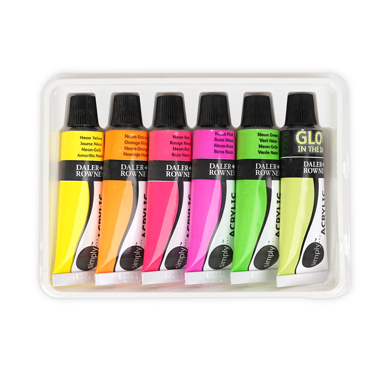 Daler Rowney Neon Acrylic Paint Set – 6 pieces - 12ml  | Vibrant Fluorescent Colors