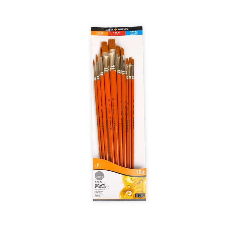 Daler Rowney Simply 10-Piece and 7-Piece Gold Taklon Synthetic Paint Brush Sets