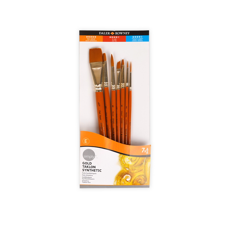 Daler Rowney Simply 10-Piece and 7-Piece Gold Taklon Synthetic Paint Brush Sets