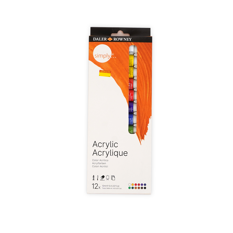 Daler Rowney Simply Acrylic Paint Set - 12 / 24 pieces - 12ml Color Tubes