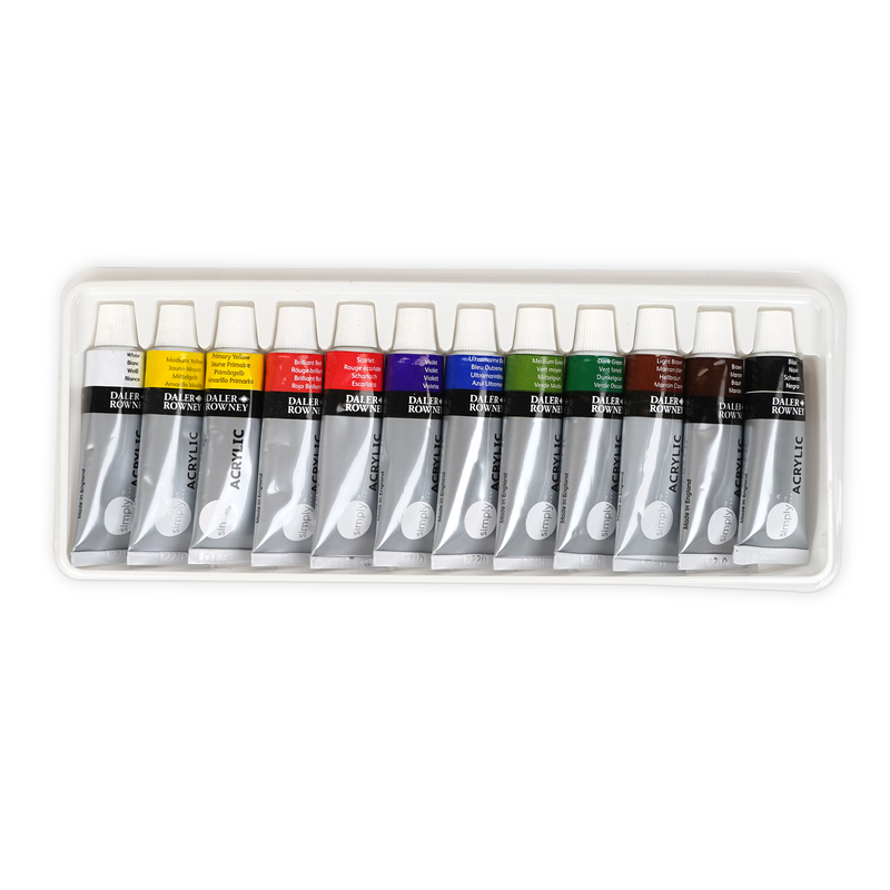 Daler Rowney Simply Acrylic Paint Set - 12 / 24 pieces - 12ml Color Tubes