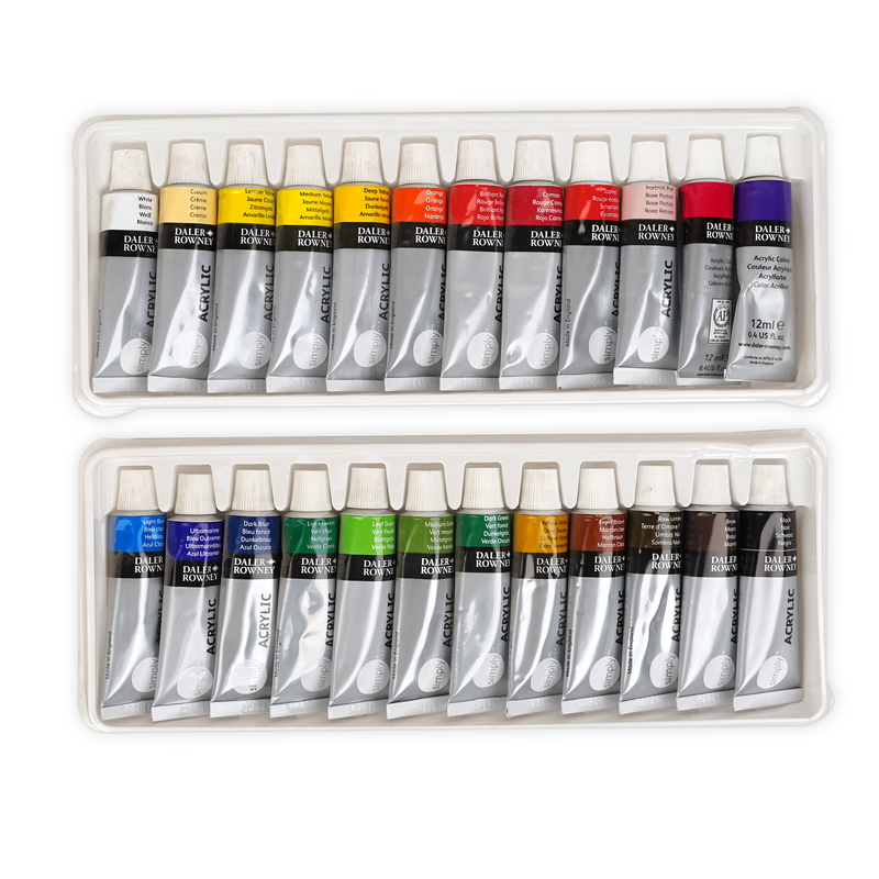 Daler Rowney Simply Acrylic Paint Set - 12 / 24 pieces - 12ml Color Tubes