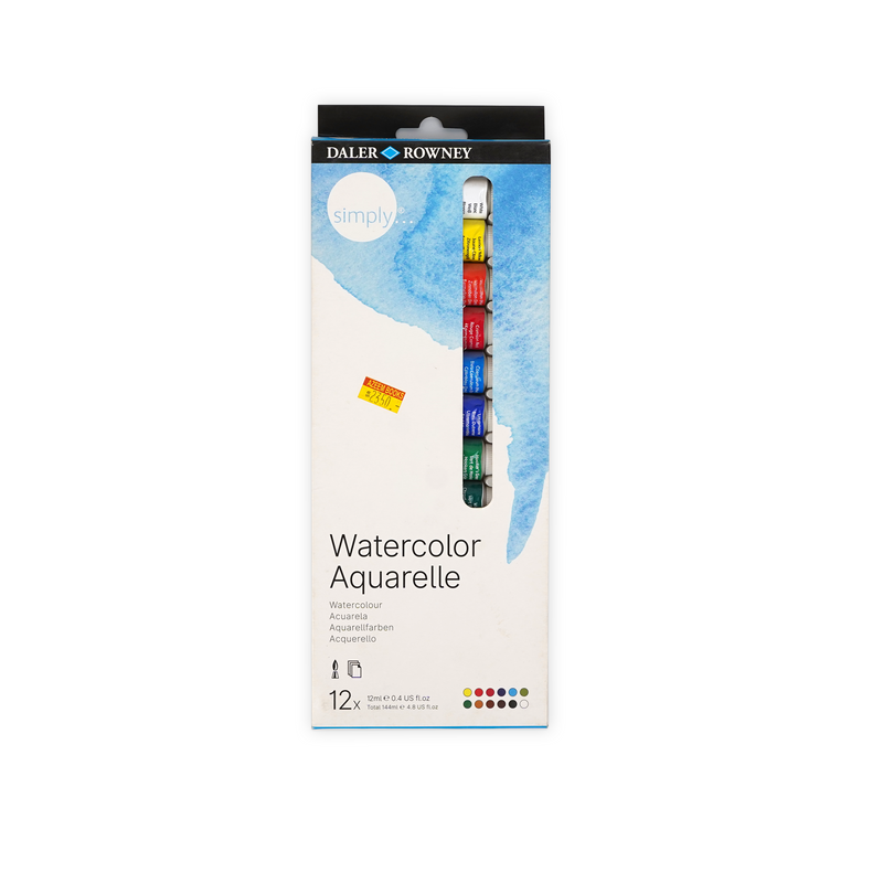Daler Rowney Simply Watercolor Paint Set - 12 pieces - 12ml Tubes