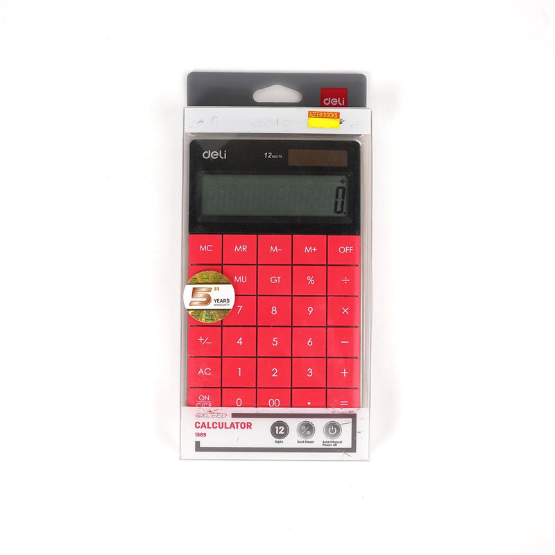 Deli 1589 Exceed 12-Digit Calculator with dual power and large keys, designed for business, retail, and academic use.

