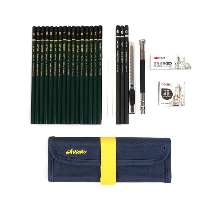 Deli Artistic Drawing and Sketching Set – 27-Piece Sketching Kit with Portable Case