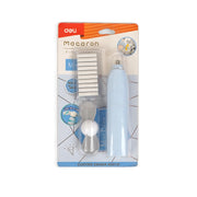 Deli Macaron Electric Eraser in Mist Blue – precision battery-operated eraser with refill pack, ideal for artists, designers, and students.

