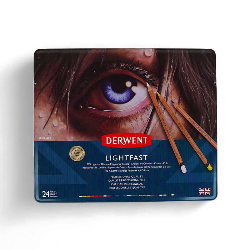 Derwent Lightfast Colored Pencils Set - 24 Colors, professional-quality, lightfast pigments for long-lasting artwork.

