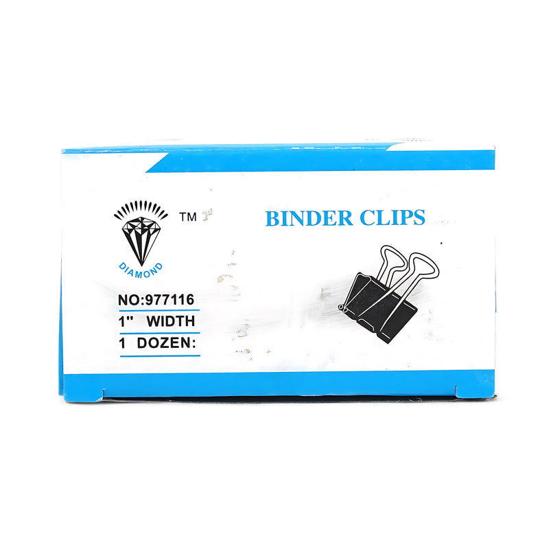 Diamond Binder Clips – 1" Width, 1 dozen pack, durable steel clips for organizing documents and papers.


