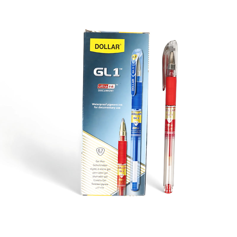Dollar GL-1 Gel Pen with 0.7mm fine tip and waterproof pigment ink for smooth and reliable writing.

