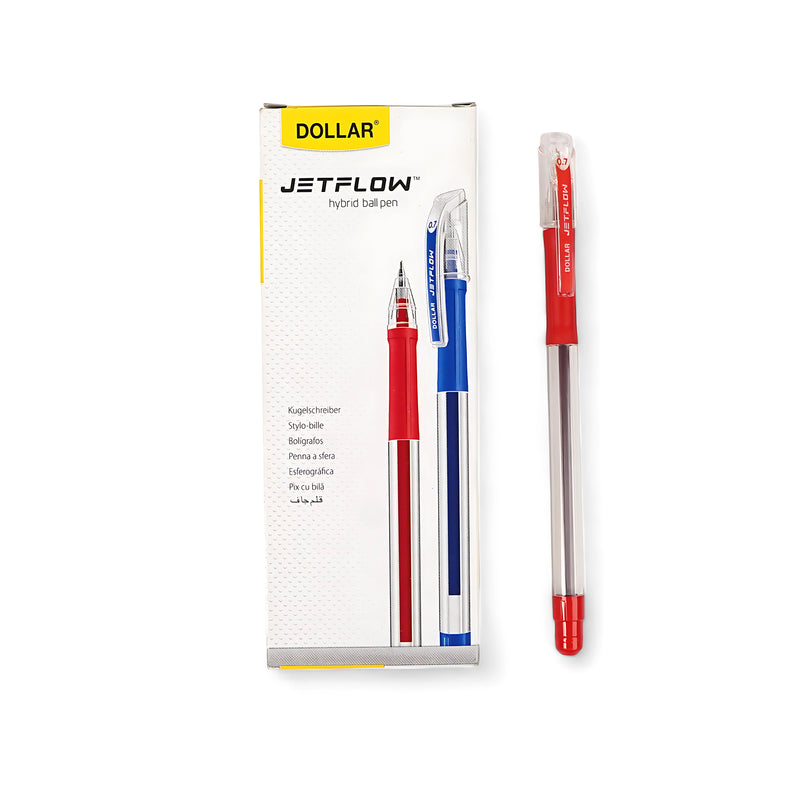 Dollar Jetflow Hybrid Ball Pen with 0.7mm tip and vibrant red ink for smooth, precise writing.

