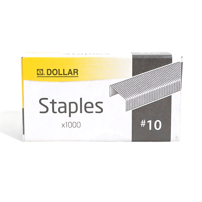 Dollar Staples #10 – 1000 Pcs Box of steel staples for light stapling tasks at home, office, or school.

