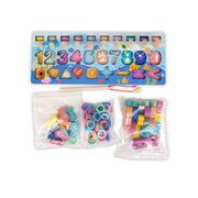 Dolphin Six-in-One Wooden Fishing and Logarithm Board educational toy with colorful numbers, shapes, counting rings, and a magnetic fishing rod for kids aged 36+ months. mg2