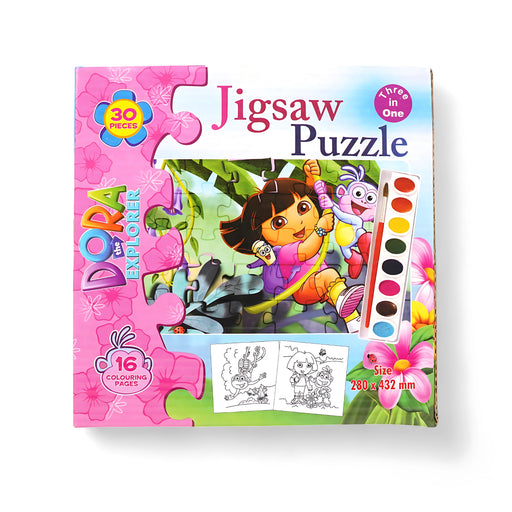 Dora the Explorer 3-in-1 Jigsaw Puzzle, Coloring Pages, and Paint Set for Kids Age 3+

