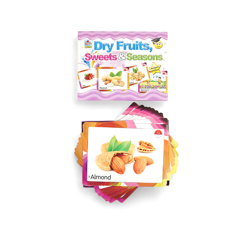 Dry Fruits, Sweets & Seasons Flash Cards - Educational Learning Pack for Kids Age 3+ - Vibrant Cards for Vocabulary and Knowledge Building

