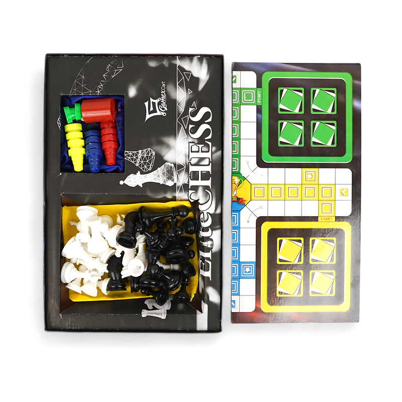 Elite 2 in 1 Ludo and Chess Board Game for Family Fun