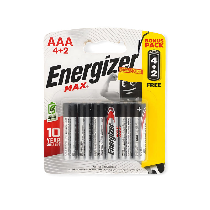 Energizer Max AAA Batteries - 4 + 2 Bonus Pack with 10-Year Shelf Life