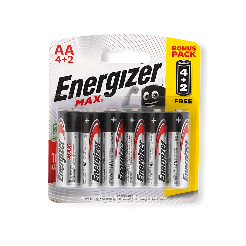 Energizer Max AA Batteries - 4+2 Bonus Pack with 10-Year Shelf Life
