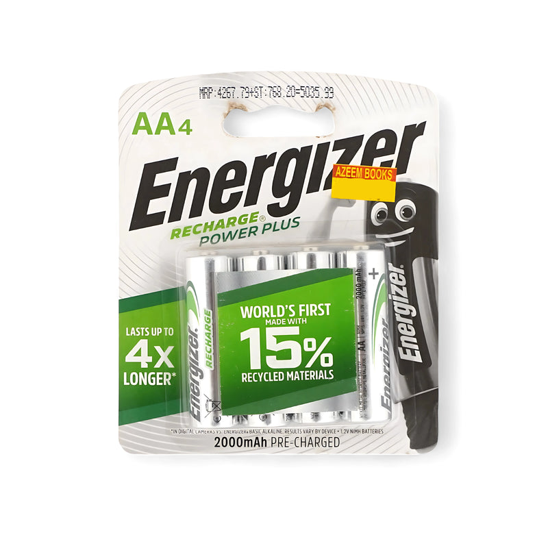 Energizer Recharge Power Plus AA4 Rechargeable Batteries - 2000mAh, Made with 15% Recycled Materials