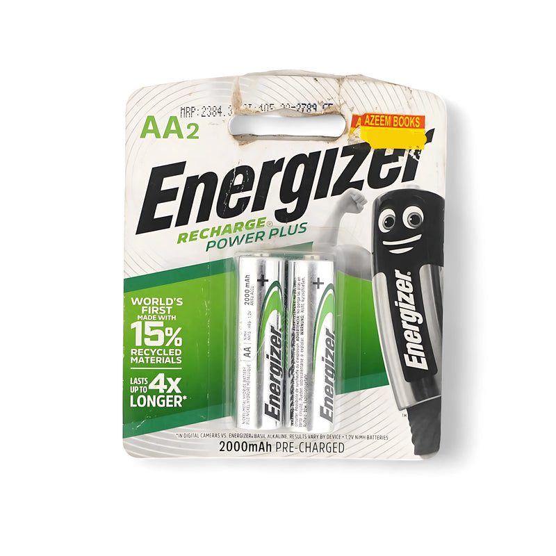 Energizer Recharge Power Plus AA Batteries - 2-Pack, 2000mAh Pre-Charged, 15% Recycled Materials
